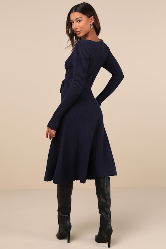Warm Emotions Emerald Green Skater Midi Sweater Dress