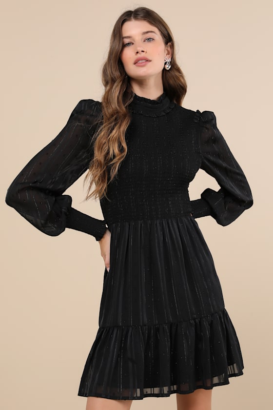 Heartful Romance Navy Striped Smocked Long Sleeve Mini Dress