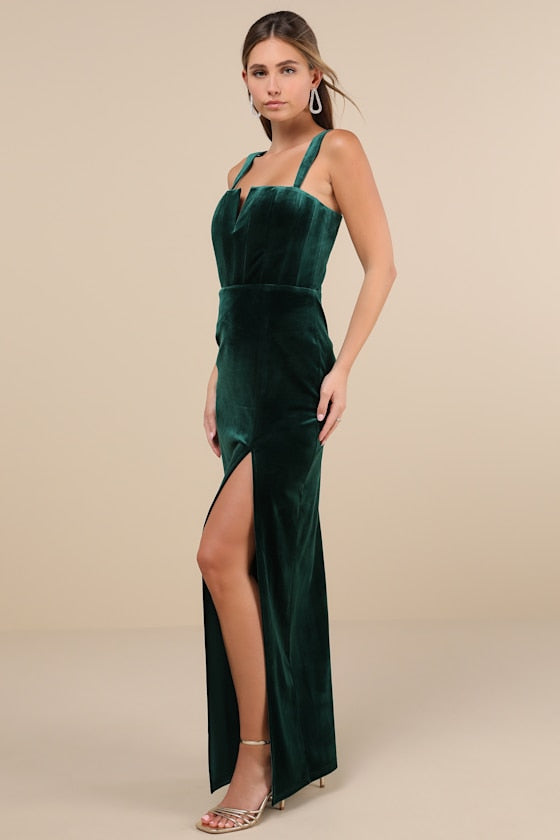 Pristine Luxury Dark Berry Velvet Bustier Maxi Dress