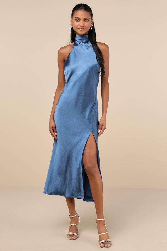 Exceptional Status Blush Pink Halter Backless Slip Midi Dress