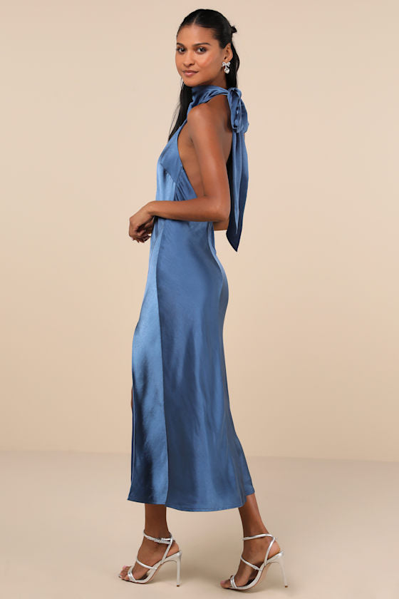 Exceptional Status Rust Halter Backless Slip Midi Dress