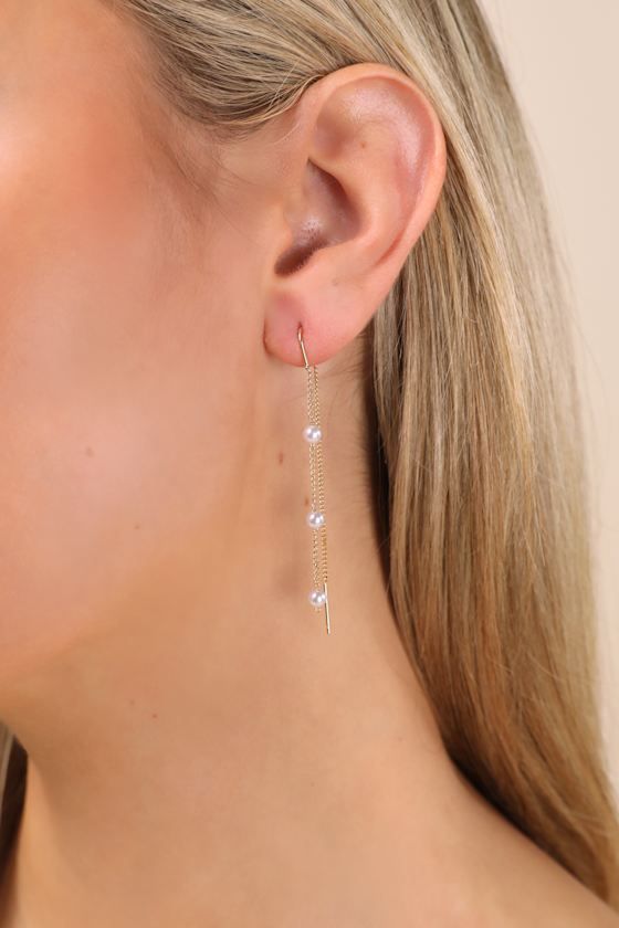 Simply Memorable Gold Pearl Threader Earrings