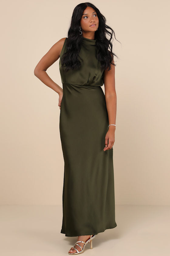 Classic Elegance Wine Satin Maxi Dress