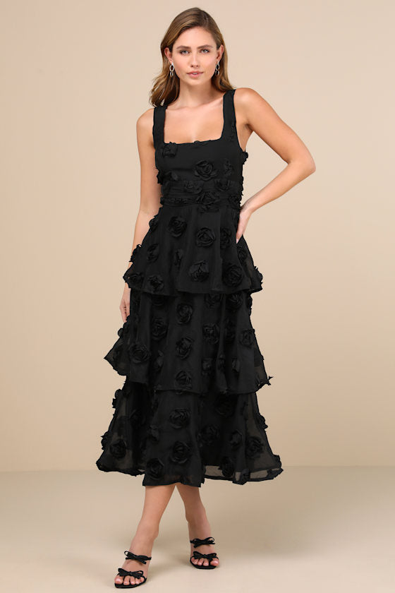 Exceptional Entrance White Sleeveless Tiered Rosette Midi Dress