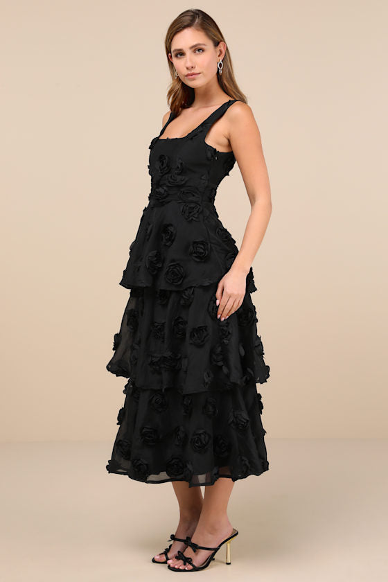 Exceptional Entrance White Sleeveless Tiered Rosette Midi Dress