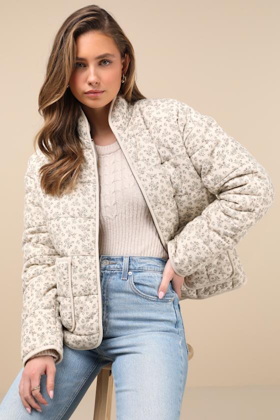 Bundled Perfection Bright Blue Floral Quilted Puffer Jacket