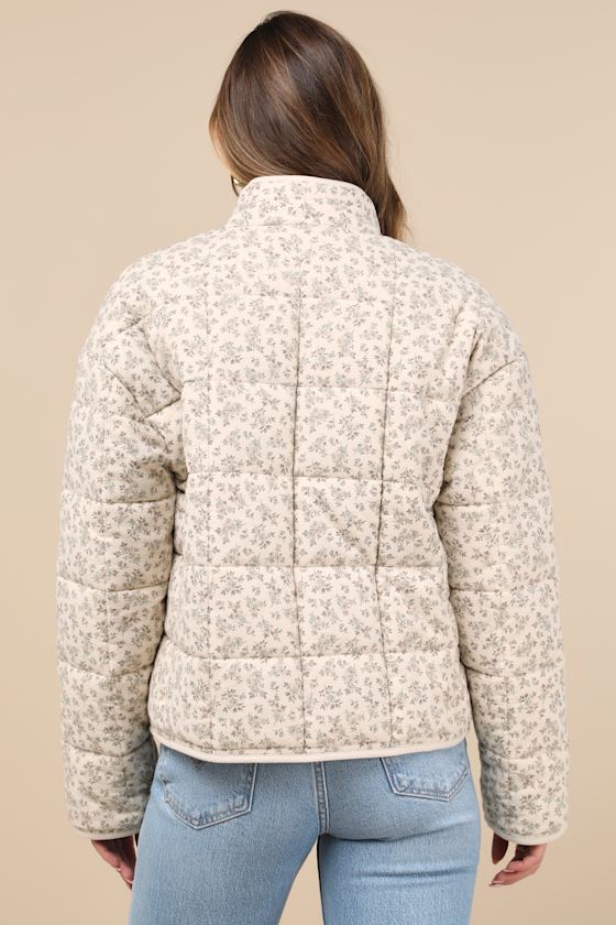 Bundled Perfection Burgundy Floral Quilted Puffer Jacket