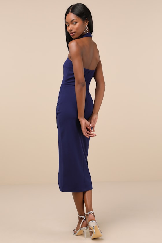 Prominent Charm Emerald Halter Bodycon Tulip Midi Dress