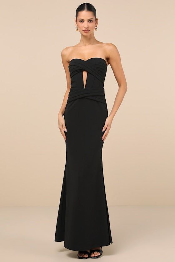 Elegant Finesse Light Blue Pleated Cutout Maxi Dress