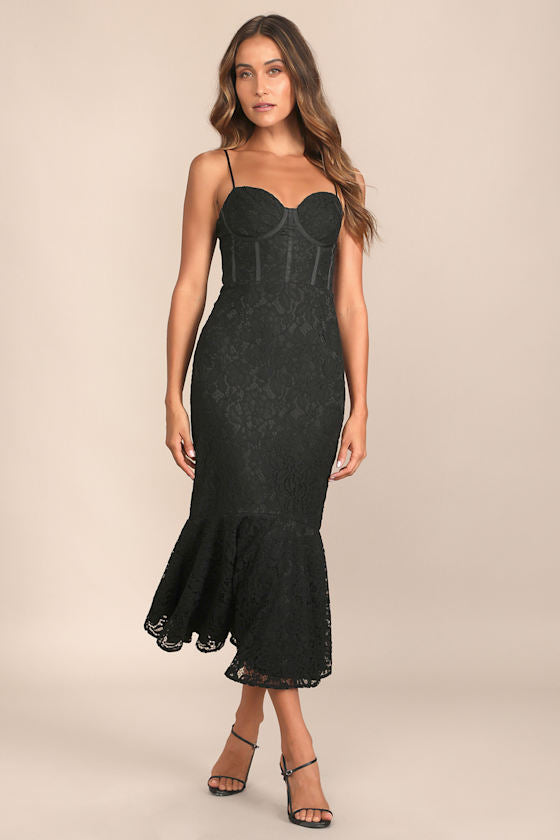 Found Your Love Navy Blue Lace Sleeveless Trumpet Midi Dress