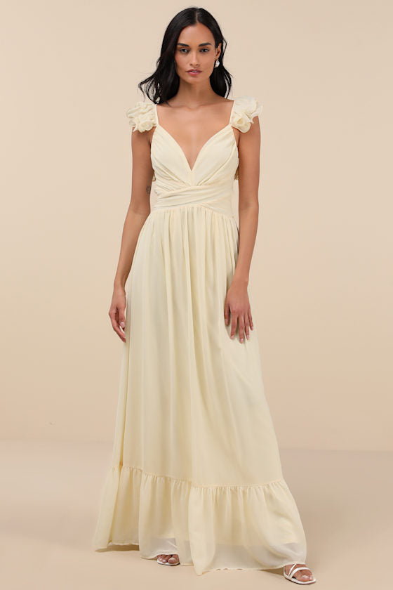 Soiree Celebration Blue Floral Ruffled Lace-Up Maxi Dress