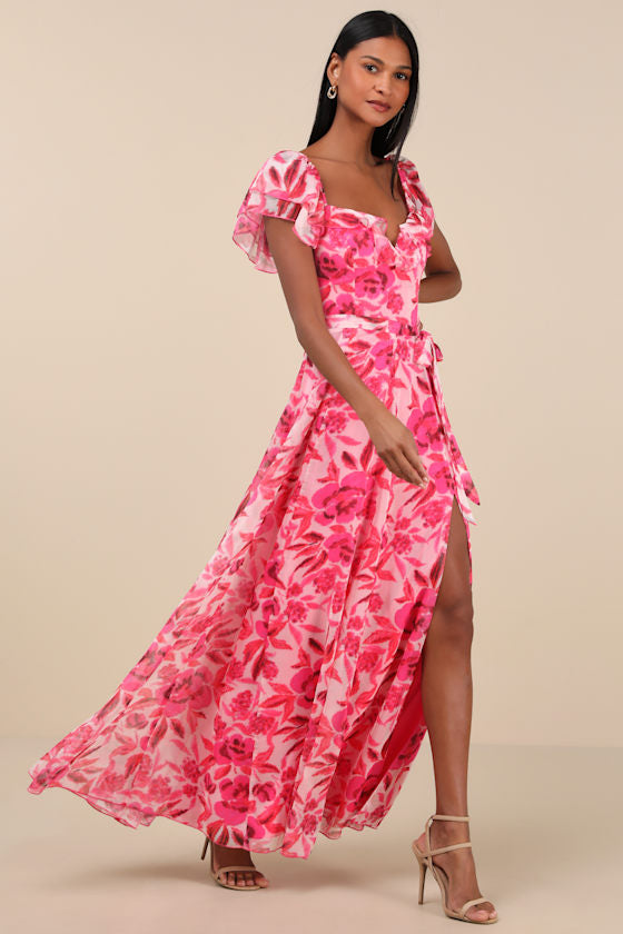 Sensationally Sweeter Blue Floral Ruffled Maxi Dress