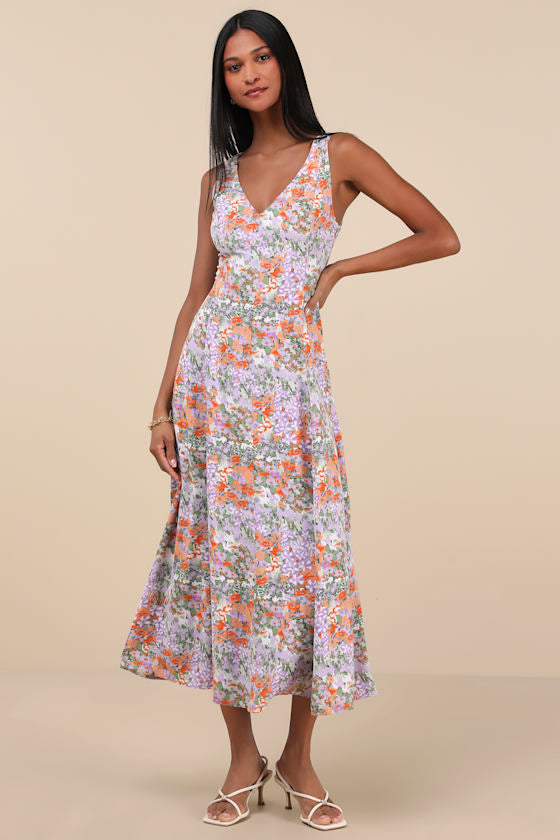 Your Only Darling Green Floral Print Sleeveless Midi Dress