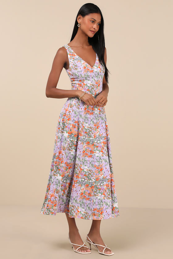 Your Only Darling Green Floral Print Sleeveless Midi Dress
