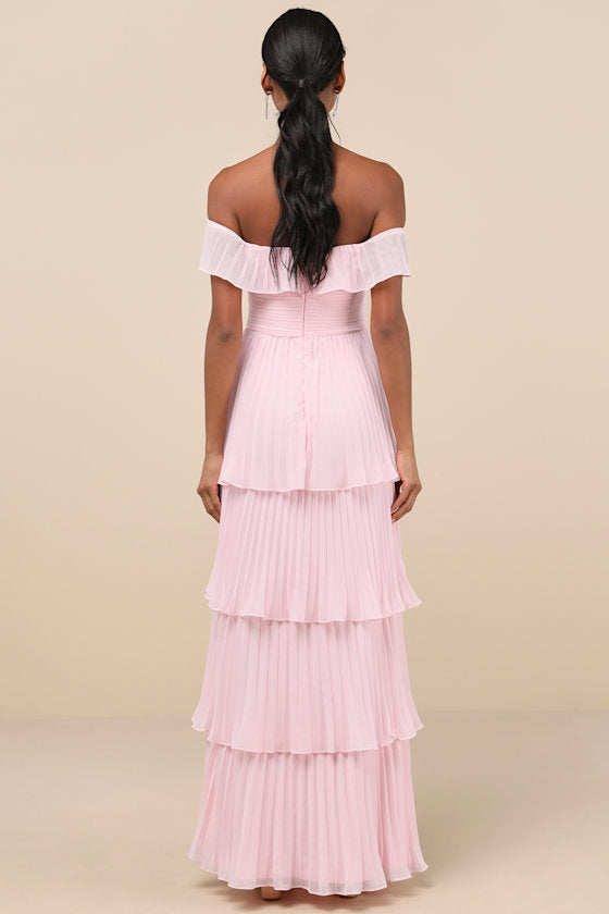 Always Remarkable Black Pleated Off-the-Shoulder Maxi Dress