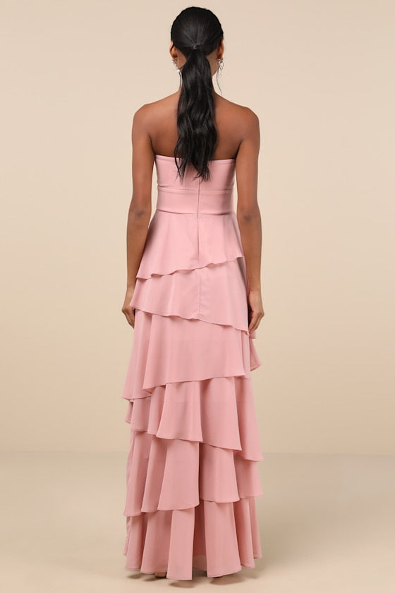 Gorgeous Essence Slate Blue Strapless Tiered Maxi Dress