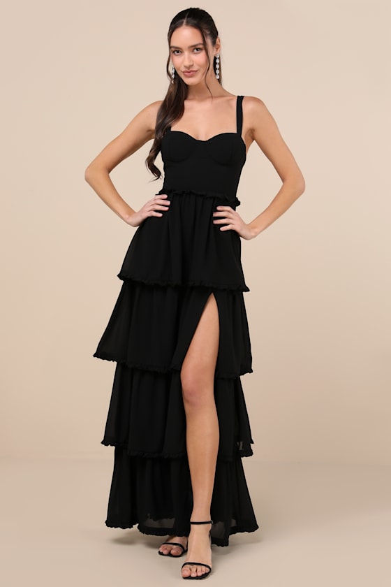 Sophisticated Occasion Navy Blue Bustier Lace-Up Maxi Dress