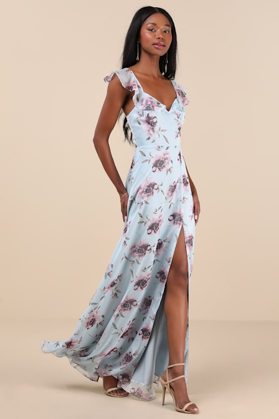 Sweetest Entrance Navy Blue Ruffled Tie-Back Maxi Dress