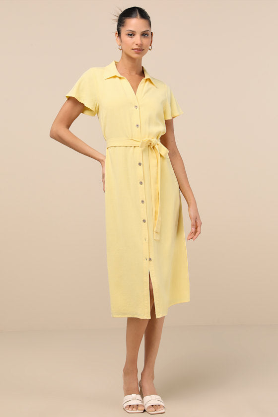 Italian Summer Beige Linen Midi Dress