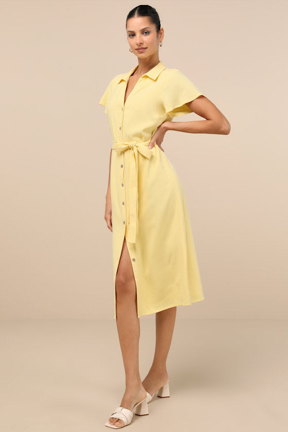 Italian Summer Beige Linen Midi Dress