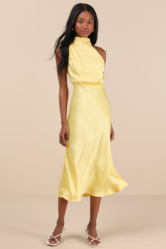 Distinctive Charm Navy Satin Asymmetrical Midi Dress