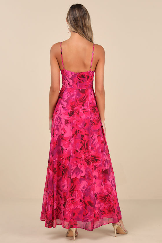 Beautiful Soul Burgundy Floral Print Twist-Front Maxi Dress