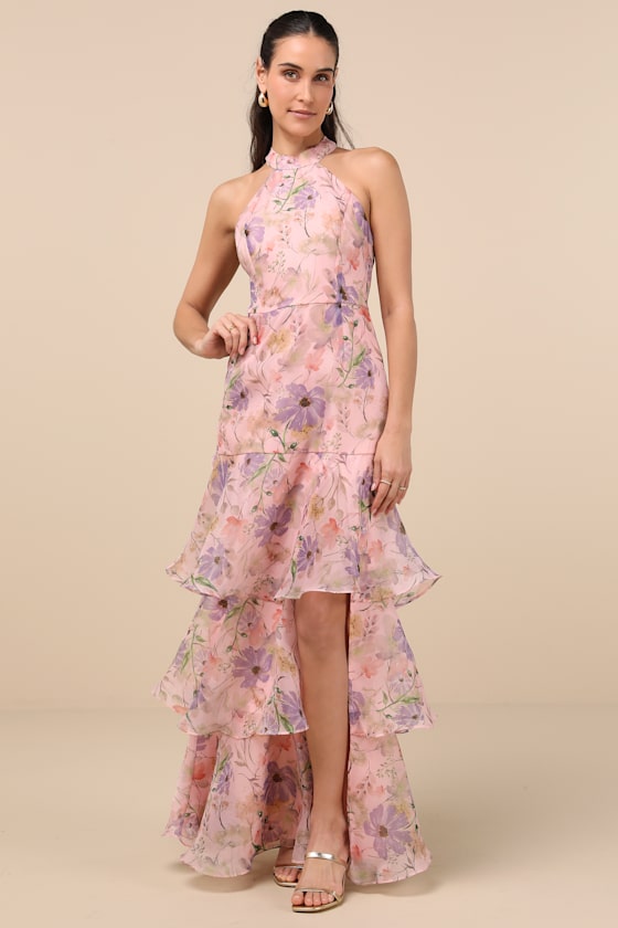 Forever Exceptional Black Floral Halter Organza Maxi Dress
