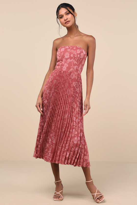 Perfectly Stunning Yellow Jacquard Strapless Midi Dress