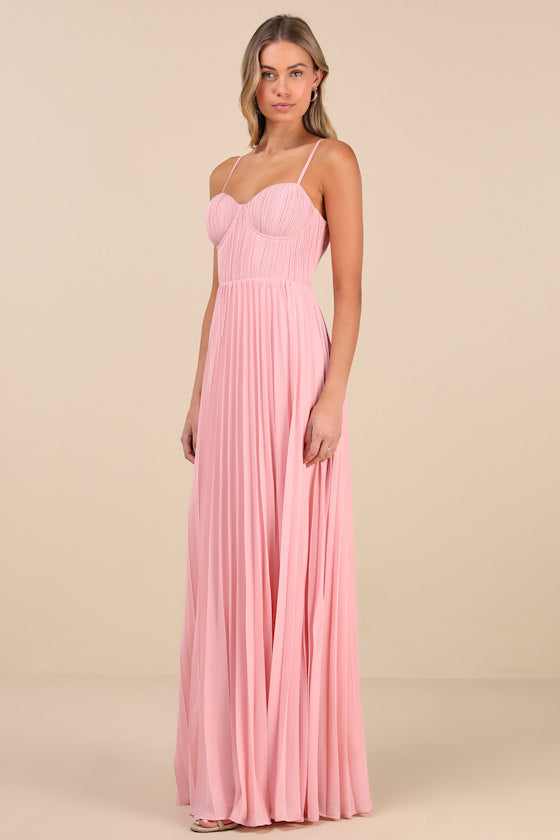 Admirable Elegance Light Blue Pleated Bustier Maxi Dress