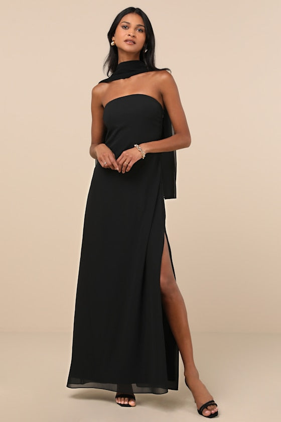Rawya Orange Floral Strapless Maxi Dress and Scarf Set