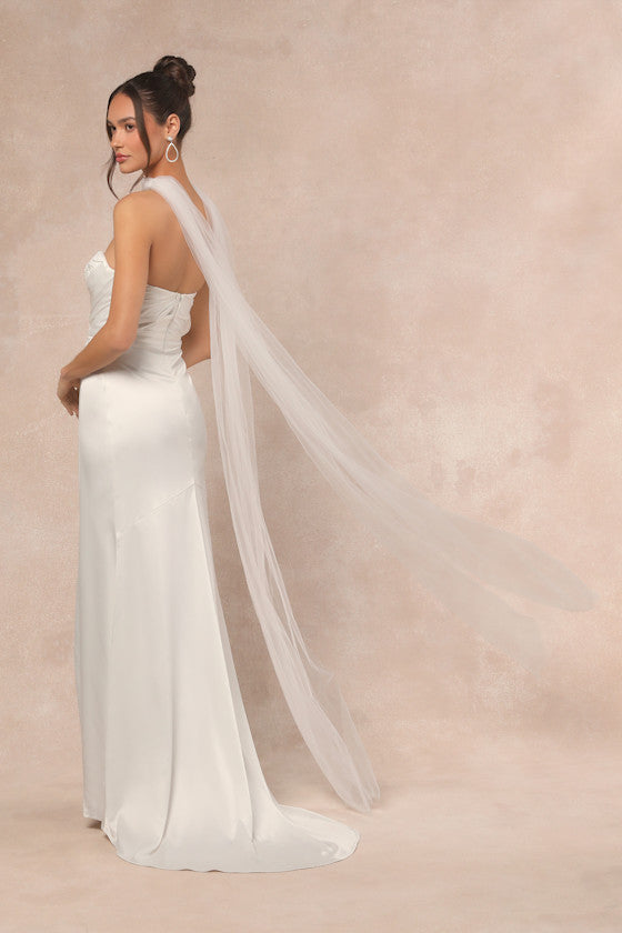 Cascading Romance White Tulle Veil Scarf