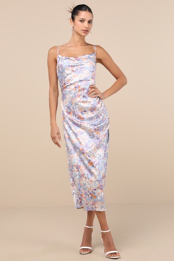 Truest Romance Pink Floral Print Sleeveless Ruched Midi Dress