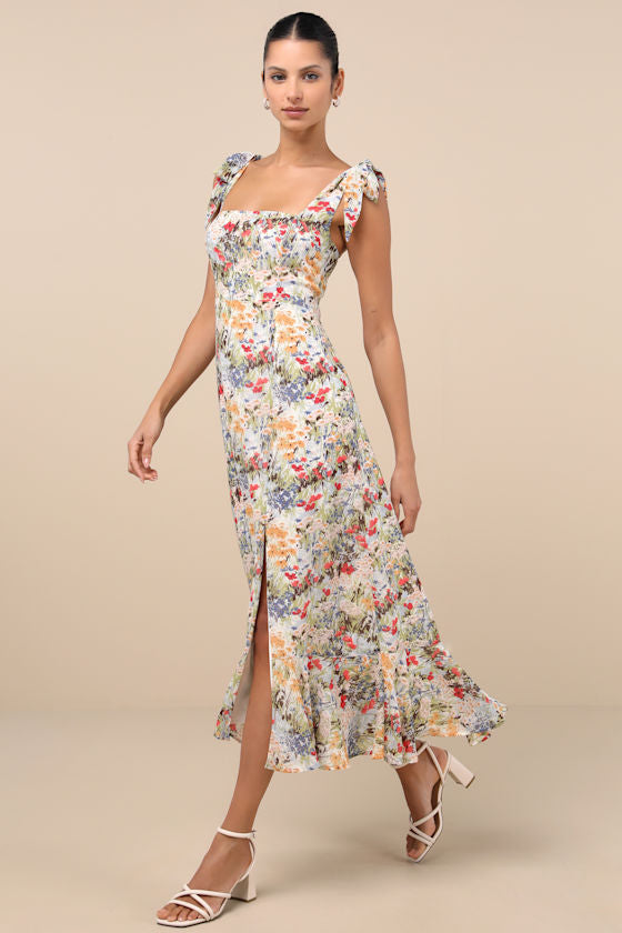 Summer Invite Black Tie-Strap Tiered Midi Dress