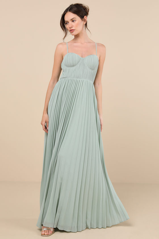 Admirable Elegance Light Blue Pleated Bustier Maxi Dress