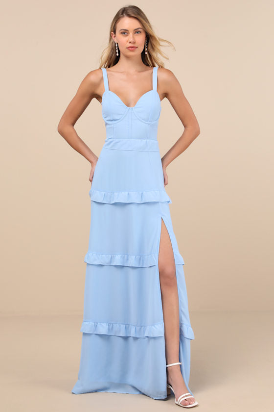 Sincerely Poised Black Backless Bustier Tiered Maxi Dress