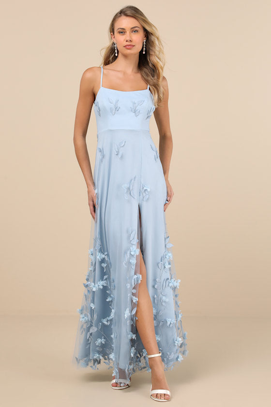Abundant Charm Pale Yellow 3D Floral Applique Maxi Dress