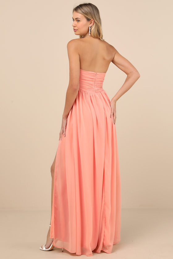 Luxe Favorite Black Strapless Ruched Maxi Dress