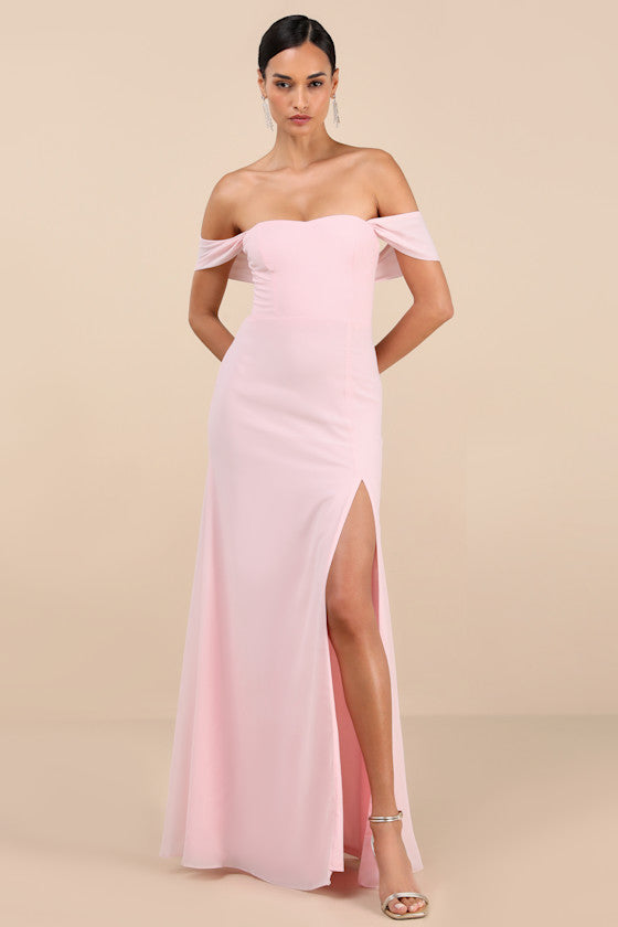 Magical Magnetism Light Blue Off-the-Shoulder Maxi Dress