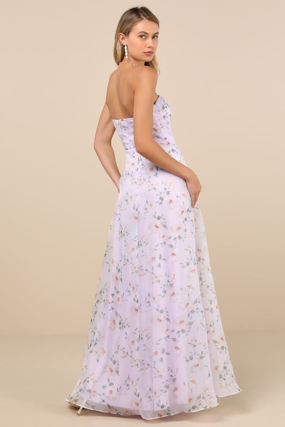 Chic Preciousness Light Blue Floral Organza Bustier Maxi Dress