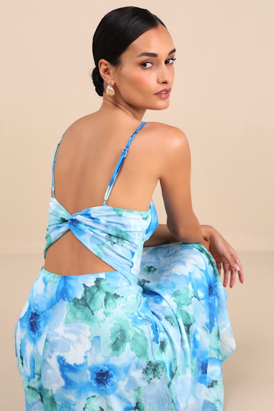 Radiant Feelings Navy and Pink Floral Chiffon Midi Dress