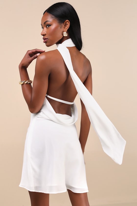 Isloda Black One-Shoulder Backless Sash Mini Dress