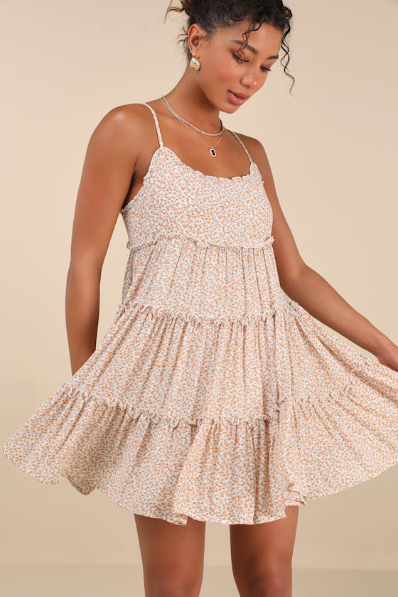 Sitting in the Sun Navy Blue Floral Print Ruffled Babydoll Dress