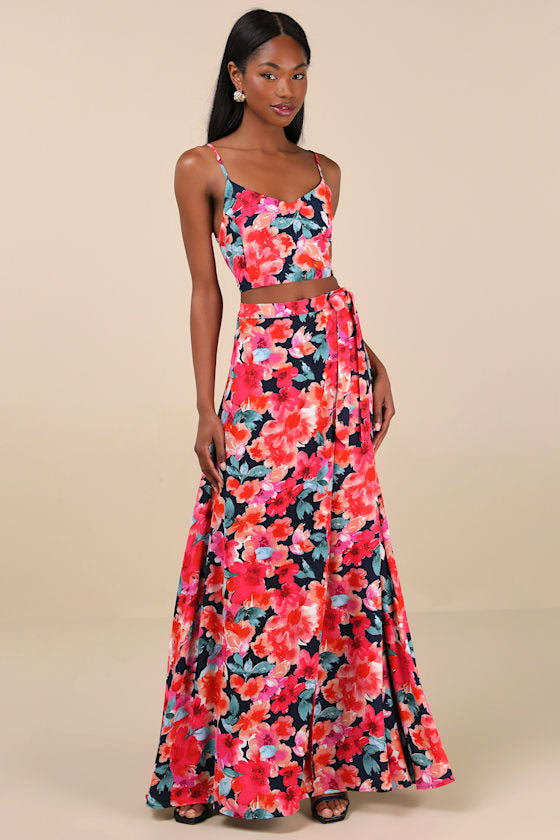 Bloom With a View Pink Floral Print Two-Piece Maxi Dress