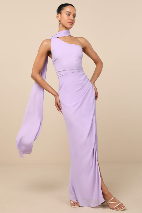 Adeline Emerald One-Shoulder Scarf Maxi Dress