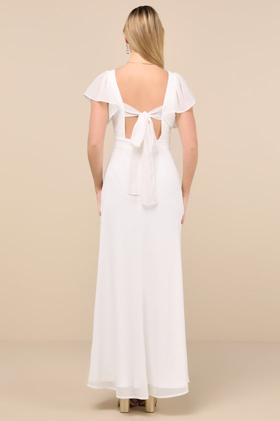Simply Delightful Pink Tie-Back Flutter Sleeve Maxi Dress