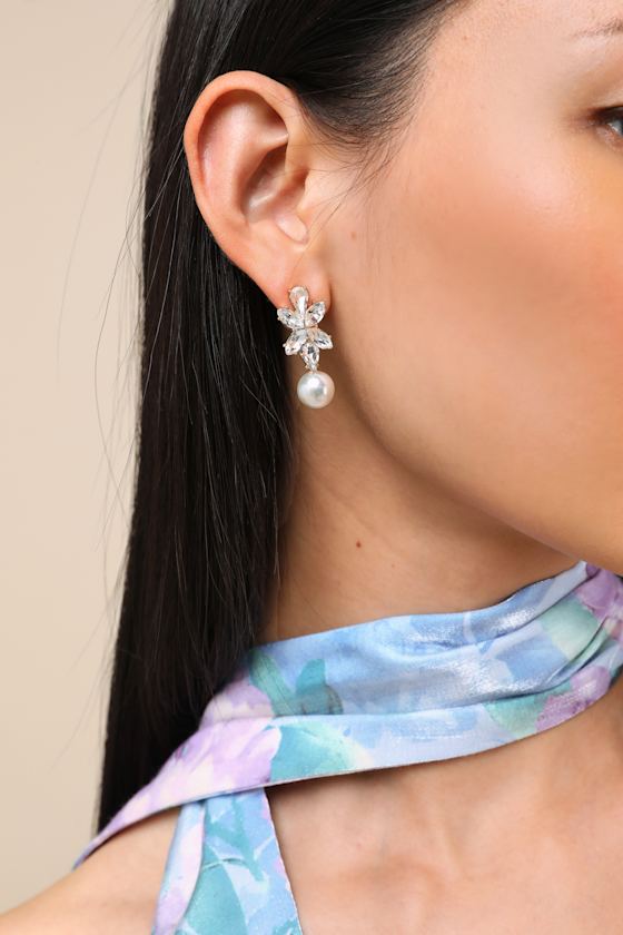 Griselda Gold Rhinestone Pearl Drop Earrings