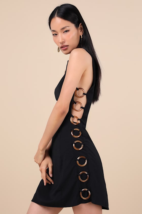 Decidedly Summery Ivory Cutout Sleeveless O-Ring Mini Dress