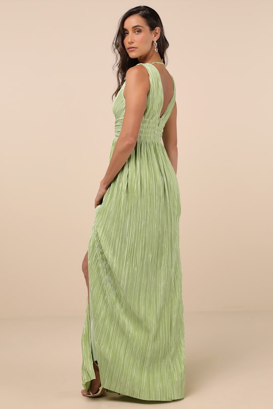 Melitta Olive Green Plisse Sash Maxi Dress