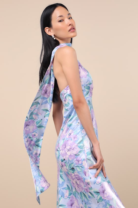 Malani Dark Teal Floral Satin Sash Midi Dress