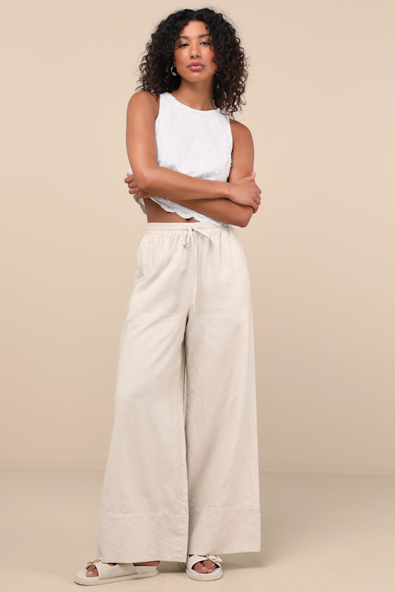 Brisa White Cuffed Wide-Leg Pants
